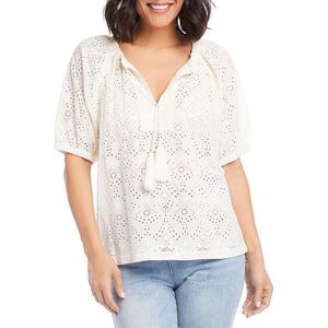 Karen Kane Women’s Ivory Eyelet Embroidered V-Neck Top